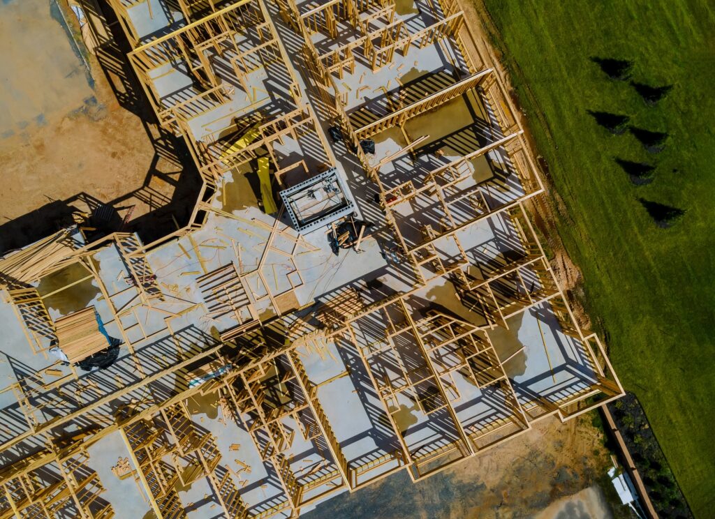 New home construction framing of a house under construction